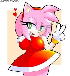 absurd_res amy_rose anthro bedroom_eyes big_breasts breasts eulipotyphlan female gesture green_eyes hand_on_breast heart hedgehog hi_res jasielewdko jasienorko looking_at_viewer mammal narrowed_eyes nipple_outline open_mouth open_smile png seductive smile solo sonic_(series) thick_thighs wide_hips