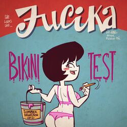 albo bikini bikini_bottom bikini_top black_hair comic english_text female human jucika paint paintbrush painted painted_clothes pale_skin pusztai_pál short solo tagme title_card webcomic