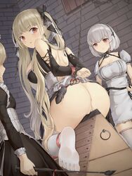 3girls anus ass azur_lane bangs black_dress bondage chains cleavage dress earrings eyebrows_visible_through_hair feet formidable_(azur_lane) gothic_lolita hair_ribbon holding holding_riding_crop holding_whip jpeg_artifacts juliet_sleeves lolita_fashion long_hair maid multiple_girls no_bra nopan puffy_short_sleeves puffy_sleeves pussy red_eyes ribbon riding_crop sirius_(azur_lane) skirt_lift thighhighs twintails uncensored very_long_hair weapon whip white_legwear wooden_horse zzbbc