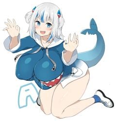 a_(gawr_gura) aged_up alternate_breast_size amongos big_breasts breasts female female_only gawr_gura hololive hololive_english hololive_myth huge_breasts shark_girl sinensian sneakers tail thick_thighs virtual_youtuber voluptuous white_hair