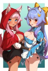 alice_in_wonderland alice_liddell animal_ears cosplay ett horny lancer_mina last_origin little_red_riding_hood mina_(last_origin) nekomimi no_bra nopan open_shirt paw_print paw_tattoo pussy skirt_lift tail tattoo uncensored x-00_tiamat