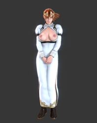 1girls 3d artist_request breasts breasts_out devil_may_cry devil_may_cry_4 female female_only kyrie_(devil_may_cry) large_breasts red_hair shy smile solo tagme topless white_dress