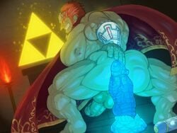 2021 balls bara boner cape circumcised dildo erection ganondorf ganondorf_(ocarina_of_time) green_skin hand_on_ass imminent_penetration looking_back lube male_only muscles muscular nagare nintendo nipple nipple_piercing nipple_rings nude ocarina_of_time partially_nude penis presenting_anus presenting_hindquarters red_hair ripped_clothing smiling solo solo_male the_legend_of_zelda triforce veins veiny_muscles veiny_penis