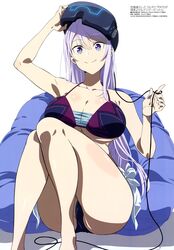 1girls ass bra headgear kisaragi_reona kyuukyoku_shinka_shita_full_dive_rpg_ga_genjitsu_yori_mo_kusoge_dattara large_breasts looking_at_viewer panties purple_eyes thick_thighs white_hair