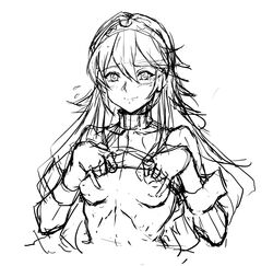 1girls embarrassed fire_emblem fire_emblem_awakening flashing hair_between_eyes long_hair lucina_(fire_emblem) nintendo nipples shirt_lift shunzou sketch small_breasts smile solo solo_female syunzou tiara undressing