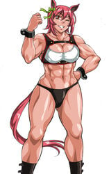 abs breasts cleavage female furry furry_female girl hair legs legs_apart manabe_jouji muscular muscular_female pink_hair