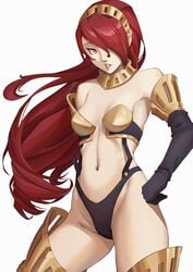 1girls absurd_res absurdres alternate_costume armor atlus battle_panties bikini_armor breasts clothed clothed_female clothing female hair_over_one_eye hi_res high-cut_armor highres light-skinned_female light_skin lipstick long_hair long_hair_female long_red_hair looking_at_viewer megami_tensei mitsuru_kirijo mitsuru_kirijo_(sexy_armor) mitsuru_kirijo_(sexy_armor) persona persona_3 red_eyes red_hair red_hair_female sega solo tagme white_background white_skin x_xith_x