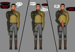 1boy 3d beard big_penis blue_eyes brown_hair cdpetee clothed clothing english_text erection kanan_jarrus looking_at_viewer male_focus male_only pants_down penis short_hair simple_background smile solo star_wars star_wars_rebels text veiny_penis