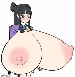 1girls 2d ace_attorney animated big_breasts blush breast_expansion breasts capcom female female_only gyakuten_saiban huge_breasts hyper hyper_breasts large_breasts maya_fey solo solo_female top_heavy yuripeach