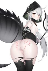 arknights ass bottomless breasts cum heart_eyes nipples no_bra open_shirt pointy_ears pussy tagme tail thighhighs tomimi_(arknights) torn_clothes uncensored white_hair