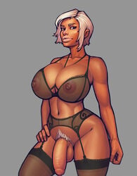 1futa areolae big_breasts big_lips big_penis black_lingerie boobsgames bottomless bra breasts dark-skinned_futanari dark_skin flaccid foreskin futa_only futanari garter_belt garter_straps hand_on_hips jaina_(warlock_and_boobs) lingerie nipples penis pubic_hair see-through_bra short_hair solo stockings thick_thighs toned uncut warlock_and_boobs white_hair white_pubic_hair wide_hips