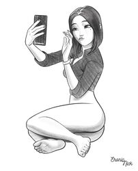 athletic athletic_female busty female female_focus female_only hourglass_figure monochrome nail_polish nickeronic nudity phone pose posing samsung samsung_sam selfie sleeves_rolled_up small_breasts solo tagme undressed wide_hips