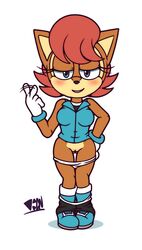 anthro black_nose blush brown_body chipmunk clothing eyelashes female gloves hair half-closed_eyes half-dressed looking_at_viewer pussy red_hair sally_acorn sonic_(series) tan_body xenos1992