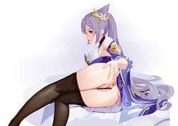 anus asian_clothes ass ass_grab censored flyyao genshin_impact keqing_(genshin_impact) nopan pantyhose pussy