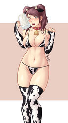 armwear big_breasts bikini bikini_bottom bikini_top bottomwear clothing collar cow_bikini cow_girl cow_girl_outfit cow_print cow_print_bikini cowbell cum fake_animal_ears fake_horns female_only human kujikawa_rise legwear persona persona_4 rellertr solo solo_female swimsuit swimwear tagme topwear