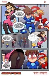 capcom comic english_text green_eyes mega_man mega_man_legends mega_man_volnutt roll_caskett servbot speech_bubble tagme tease the_other_half tron_bonne underling upskirt video_games