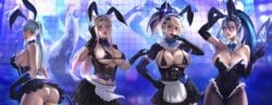 4girls ahri akali alternate_costume apron big_ass big_breasts big_thighs blonde_hair blush bowtie bunny_ears bunnysuit evelynn female_only huge_breasts k/da_all_out_ahri k/da_all_out_akali k/da_all_out_evelynn k/da_all_out_kai'sa k/da_all_out_series kai'sa large_breasts latex league_of_legends lipstick looking_at_viewer maid makeup micro_bikini_top miniskirt multicolored_hair multiple_girls riot_games stage stage_lights white_hair xixi