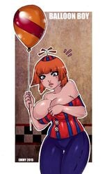 balloon balloon_boy_(fnaf) blue_eyes five_nights_at_freddy's huge_breasts orange_hair rule_63 solo surprised xxcuteemmyxx