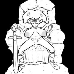 alternate_breast_size alternate_outfit amphibia anne_boonchuy big_areola big_areolae big_nipples boots breasts_apart breasts_out disney disney_channel erect_nipples exposed_breasts female hanging_breasts huge_areolae legs_apart loincloth long_breasts looking_at_viewer monochrome nipples no_bra no_panties no_shirt rocket_tits sagging_breasts short_hair sitting sitting_down sitting_on_chair smooth_skin solo solo_female solo_focus sword terrible_the_drawfag throne torpedo_breasts