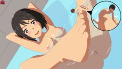 bath breasts feet giantess indoors kimi_no_na_wa kwaiigts miniboy miyamizu_mitsuha nude pussy shrunken_person tachibana_taki uncensored your_name