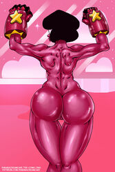 1girls abs ass ass_focus bananacreamcake butt_focus garnet_(steven_universe) gauntlets muscular_female old_art steven_universe transmorpher_dds viewed_from_behind