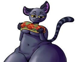 animal_crossing bottomless felid feline felis female fur furry furry_only huge_thighs kiki_(animal_crossing) mostly_nude naked nintendo nude pussy tail thick_thighs topwear unknown_artist video_games wide_hips