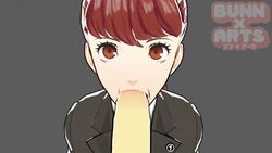 1boy 1girls 3d animated blowbang blowjob bunnxarts character eye_contact faceless_male fellatio female kasumi_yoshizawa long_hair looking_at_viewer looking_up oral outside penis persona persona_5 persona_5_royal ponytail pov red_eyes red_hair schoolgirl straight sumire_yoshizawa