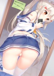 ass ayanami_(azur_lane) azur_lane bandaid censored nopan pussy seifuku shironora skirt_lift thighhighs