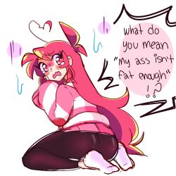 asking ass big_thighs butt complaining crying crying_with_eyes_open fat_ass fat_butt female female_only lee_(secretnarcissist) pink_hair secretnarcissist tagme thick_ass thick_thighs thighs