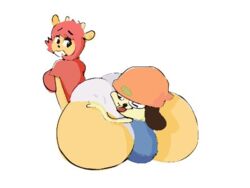 adult_and_teenager bovid canine clothing furry huge_butt hugging_ass lammy_lamb looking_pleasured nervous panties parappa parappa_the_rapper smile toedi tongue_out um_jammer_lammy white_background