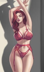 1girls arms_up big_breasts bra breasts breasts_apart cleavage closed_eyes disney earrings flowerxl garter_belt garter_straps hair_over_one_eye jessica_rabbit large_breasts legs legs_together lingerie lipstick long_hair picot_trim picot_trim_bra picot_trim_lingerie picot_trim_panties picot_trim_thong picot_trim_thong_panties posing red_bra red_garter_belt red_garter_straps red_hair red_lingerie red_panties red_thong red_thong_panties redhead thick_thighs thigh_gap thighs thighs_together thong thong_panties who_framed_roger_rabbit