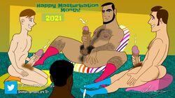 4boys age_difference animan animanstudios ass_focus beard butt circle_jerk cum cumshot dark-skinned_male erect_nipples erection gay hairy hairy_male holding_penis male_only masturbation milestone_celebration orgasm_from_masturbation socks spread_legs twitter yaoi