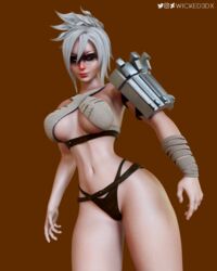 1girls 3d big_ass big_breasts big_butt female female_only league_of_legends light-skinned_female light_skin riven solo solo_female sweat tanned tanned_skin white_hair wicked3dx