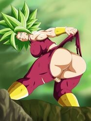 ass bent_over big_ass big_breasts big_butt boots breasts charge_sol dragon_ball dragon_ball_super female female_saiyan fusion green_hair kefla legendary_super_saiyan looking_at_viewer mooning muscular muscular_female potara_earrings pussy saiyan sideboob solo super_saiyan super_saiyan_2 thick_thighs torn_pants tournament_of_power universe_6/universe_7 universe_6_girls