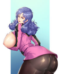 1girls 2020 2d 2d_(artwork) aged_up alternate_breast_size alternate_version_available ass ass_focus black_bodysuit blue_eyes bodysuit breasts bubble_butt cameltoe curvaceous dark_night_(darkotl) dat_ass dress earth_federation female gundam hanging_breasts hi_res highres huge_ass human large_breasts light-skinned_female light_skin long_hair looking_at_viewer military_uniform nipples pink_dress presenting purple_hair rosamia_badam sideboob simple_background solo solo_female solo_focus thick_thighs tight_bodysuit tight_clothing tight_fit tight_pants uniform voluptuous wide_hips zeta_gundam