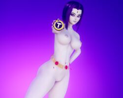 1girls 3d 3d_(artwork) belt black_nails bob_cut breasts cleft_of_venus dc dc_comics eyeshadow female female_only forehead_jewel functionally_nude goth grey_skin hi_res holding_object honey_select illusion_soft looking_at_viewer meish navel nipples nude purple_eyes purple_hair pussy rachel_roth raven_(dc) solo solo_focus superheroine teen_titans thick_thighs