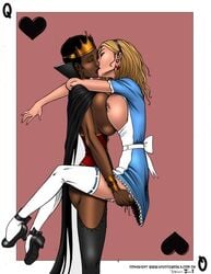 2girls alice_(disney) alice_in_wonderland alice_in_wonderland_(1951_film) alice_liddell dark-skinned_female deuce disney female/female interracial multiple_girls nipples queen_of_hearts_(alice_in_wonderland) tagme yuri