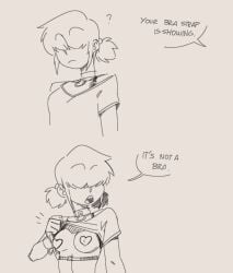 1girls bra_strap_is_showing_(meme) breasts female kiki_(teelokay) monochrome pasties presenting_breasts tagme teelokay_(artist)