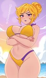 1girl ai ai_generated beach big_breasts bikini breasts female female_only gameoverse large_breasts looking_at_viewer miss_information_(gameoverse) nude piperloverr21 wide_hips