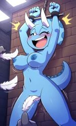 ai_generated big_breasts blue_body blue_nipples blue_skin bondage breasts closed_eyes completely_naked completely_nude dinosaur dinosaur_girl feathers female jurassiczalar laugh laughing naked nipples nude nude_female pixai pussy restrained restrained_arms restrained_hands tagme tail tickle_torture tickling tickling_nipples tickling_pussy triceratops trixie_triceratops vagina
