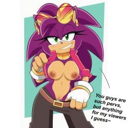 boobs_out flashing_breasts flashing_pussy mobian_(species) naked nude_female pussy pussy_juice_drip sonic_oc youtuber youtuber_girl