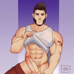 ax3lart balls bara boner brawl_stars bull_(brawl_stars) erection male male_only muscles muscular nose_ring penis penis_out pompadour sideburns solo solo_male