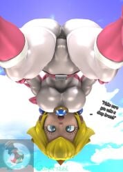 1girls 3d 3d_(artwork) alternate_version_available big_breasts big_thighs blonde_hair blue_eyes bodysuit breasts brooch crown curvy earrings female female_only gamer126i kabalmystic_(style) light-skinned_female light_skin lips lipstick looking_at_viewer low-angle_view mario_(series) nintendo open_mouth outdoors pink_lipstick princess_peach princess_peach_(aero) solo talking_to_viewer text thick thick_hips thick_thighs thighs wide_hips