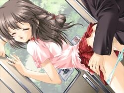1boy 1girl after_sex against_wall aqua_panties arched_back ashishun ass bent_over blue_panties braid censored chikan clothed_sex clothes_lift cum cum_in_pussy cum_overflow doggystyle dutch_angle game_asset grey_hair hetero looking_back low_twin_braids molestation mosaic_censoring nakane_miho non-web_source open_mouth panties panty_pull penis plaid_clothes plaid_skirt public_indecency purple_eyes pussy rape sex sex_from_behind skirt skirt_lift solo_focus train_interior twin_braids underwear vaginal visual_novel_cg window yogosareta_natsu