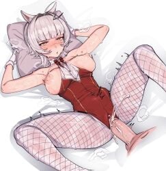 1boy 1girls areolae big_breasts breasts breasts_out clothed clothed_sex clothing cum cum_in_pussy cum_inside female female_focus indie_virtual_youtuber light-skinned_female light-skinned_male male male/female male_penetrating male_penetrating_female nipples partial_male rat_huang saruei_(vtuber) sex straight unseen_male_face vagina vaginal vaginal_penetration vaginal_sex virtual_youtuber vtuber white_hair