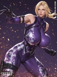 ai_generated bewitching_thighs big_breasts blonde_hair blue_eyes cameltoe gloves nina_williams shtora tekken