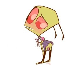 blush color invader_zim irken looking_at_viewer looking_back pocketknxfe school_uniform tentacle_penis zim