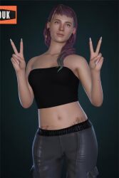 1female 1girl 1girls 3duk ai_assisted cassidy_(life_is_strange) dyed_hair female female_focus female_only girl_only life_is_strange life_is_strange_2 peace_sign peace_symbol purple_hair solo solo_female solo_focus