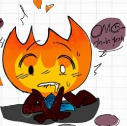battle_for_dream_island bfdi blue_penis blush cute desperation drooling erection excited firey_(bfdi) object_shows penis speech_bubble stare