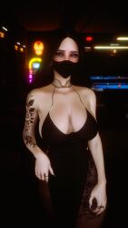 1girl 1girls 2026 3d 4k background bar big_breasts billiard_table black_hair blue_eyes blush blushing breasts breasts_bigger_than_head chromatic_aberration crashbanditkut dark_room depth_of_field detailed_background dress eyebrows eyelashes eyeshadow facemask female hair hi_res high_resolution highres human light-skinned_female light_skin long_eyelashes long_hair long_nails looking_at_viewer makeup mascara mask nail_polish nails night original original_character pantyhose pentagram pinup ring ring_on_finger self_upload solo solo_female solo_focus standing straight straight_hair tattoo tattoo_on_legs tattooed_arm tattoos teenage_girl teenager thick thick_thighs thighs virt-a-mate virtamate young young_female